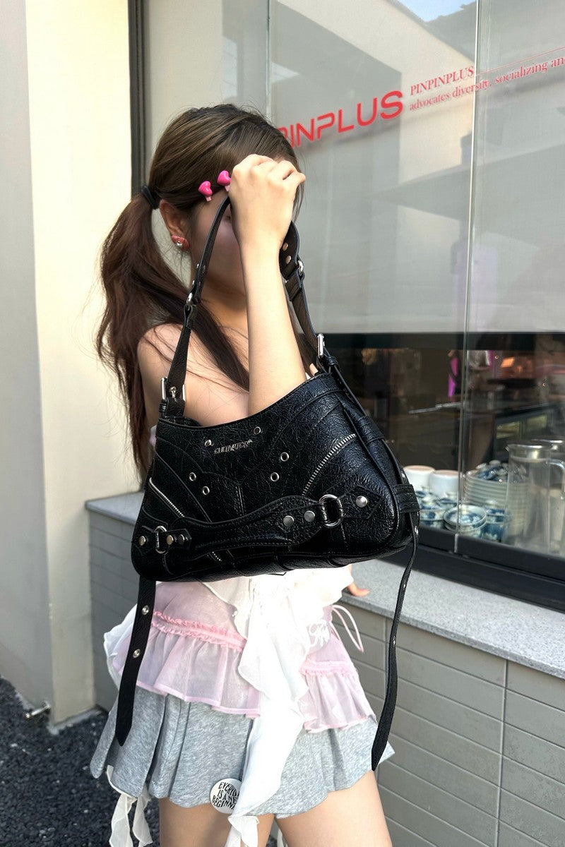 Textured Studded Shoulder Bag