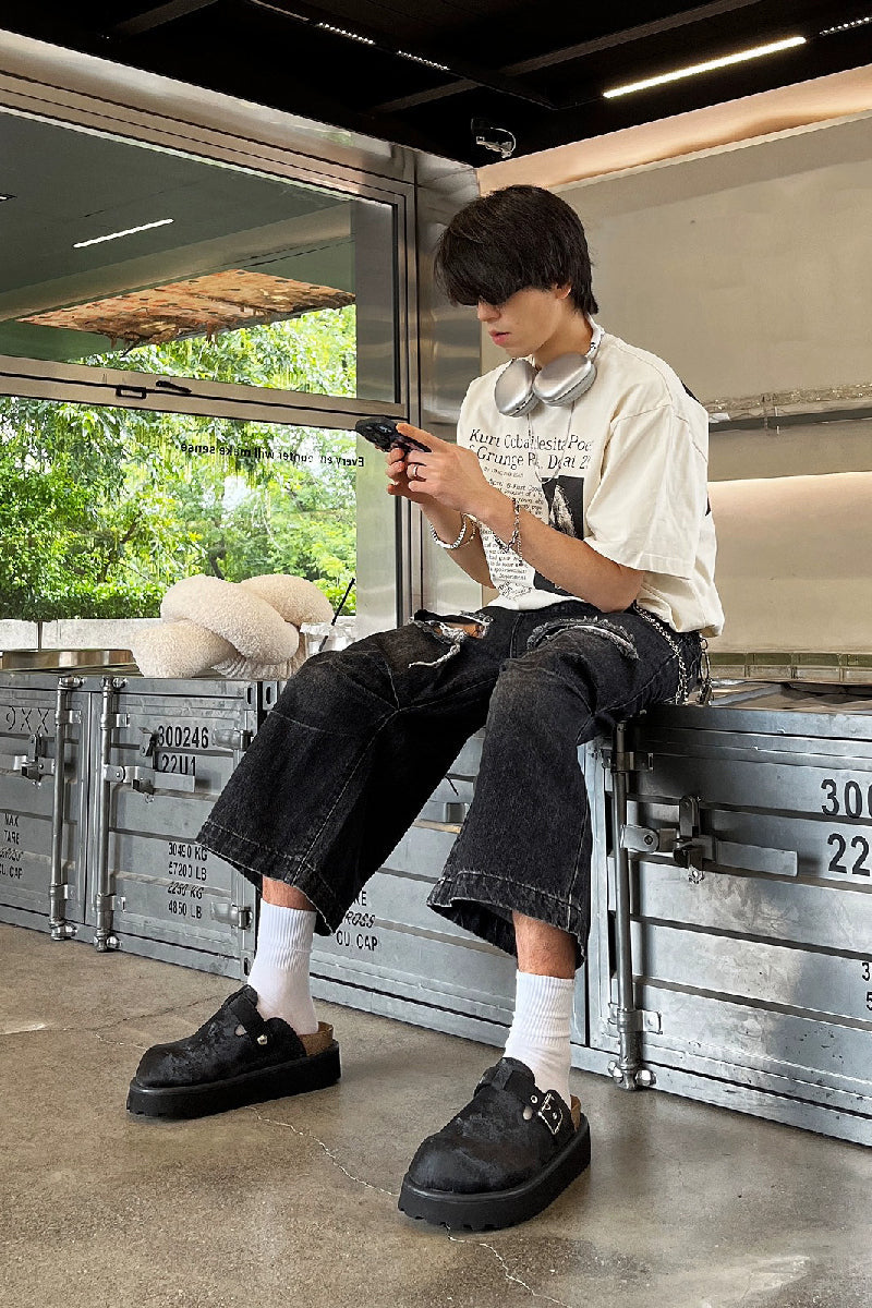 Distressed Black Platform Clogs