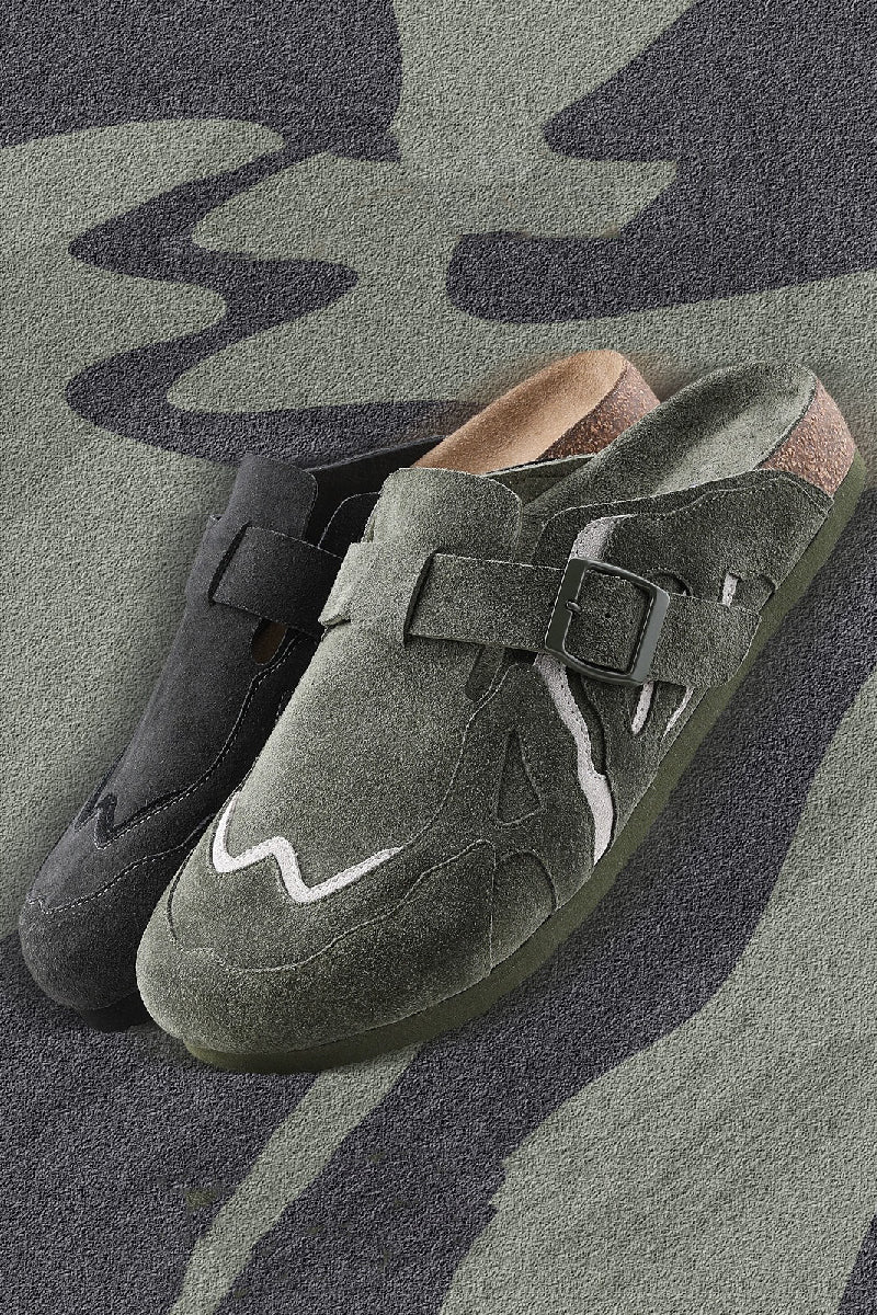 Black Suede Cork Footbed Clogs