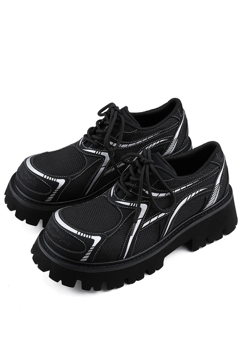 Black Mesh Platform Sneakers with White Accents