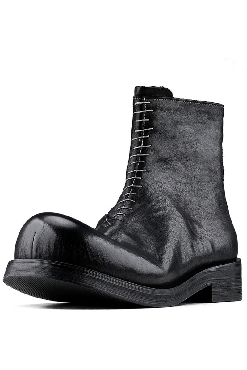 Black Leather Lace-Up Combat Boots