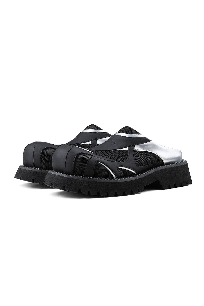 Black and Silver Mesh Platform Slip-Ons