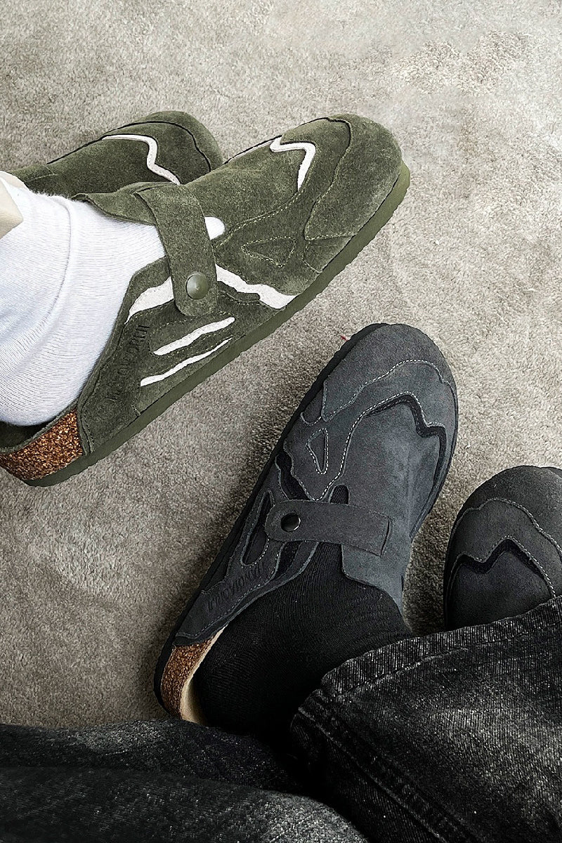 Black Suede Cork Footbed Clogs