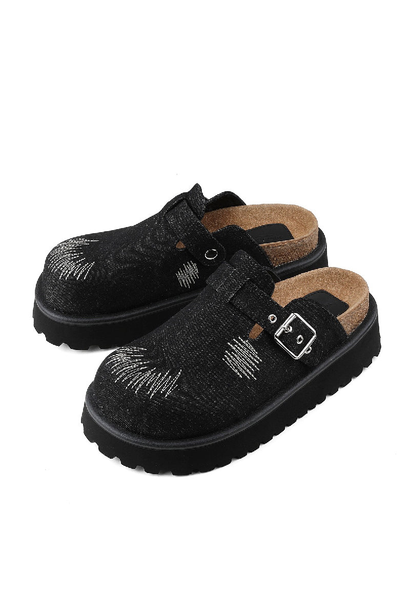 Embroidered Platform Clogs