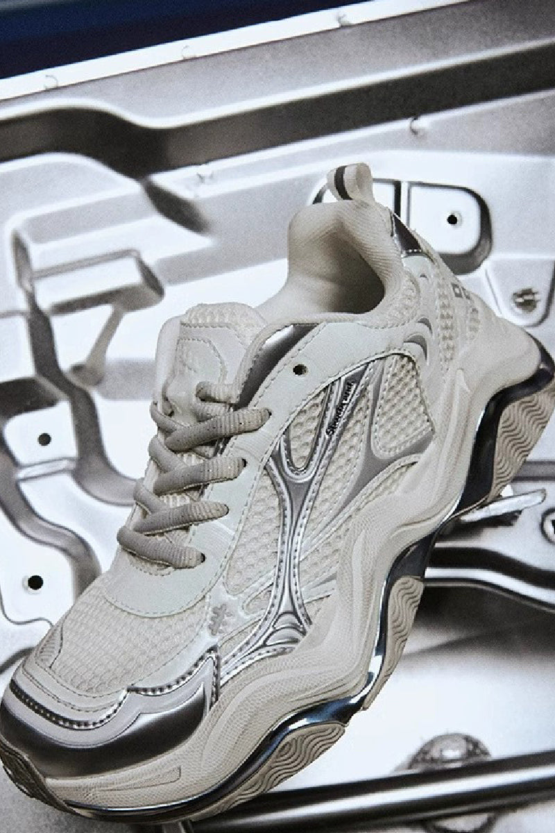 Metallic Wave Chunky Sneakers White Silver