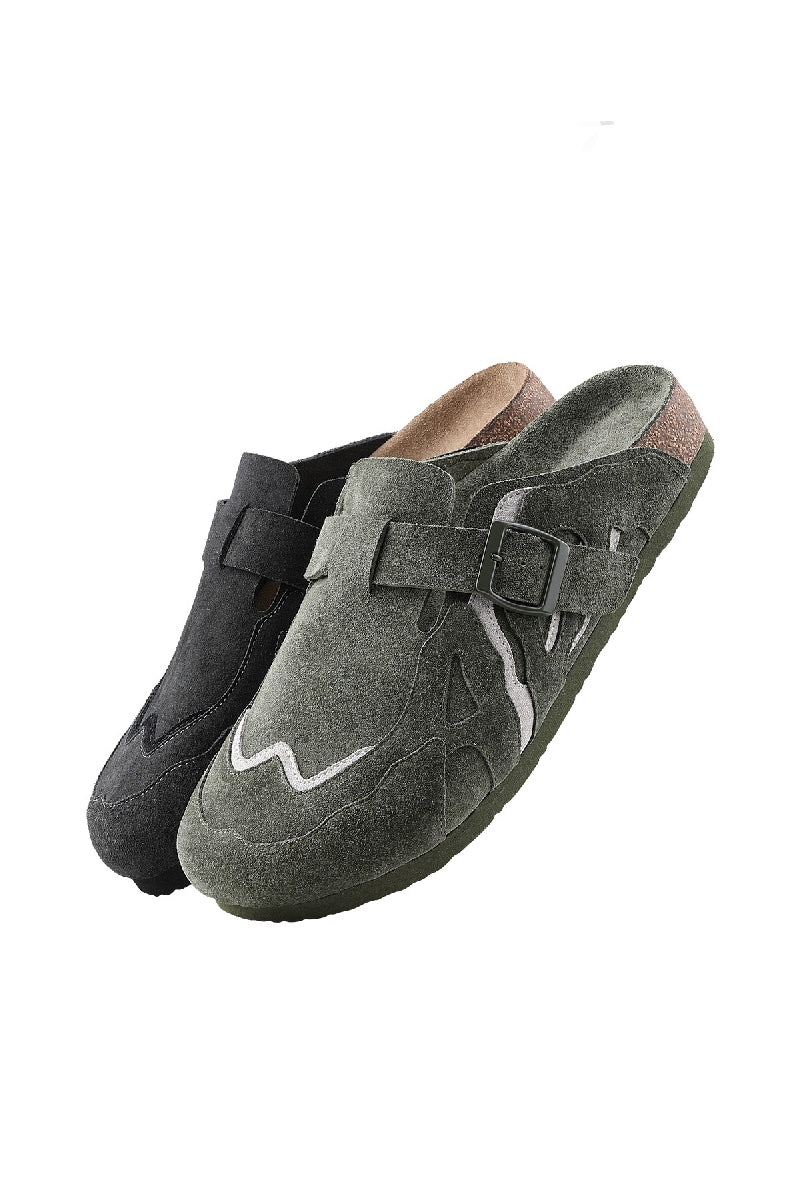 Black Suede Cork Footbed Clogs
