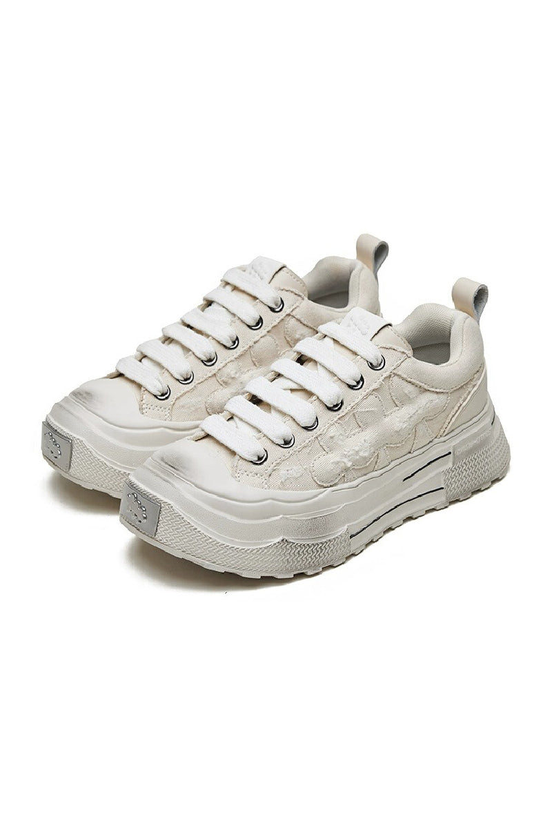 Jacquard Platform Sneakers Cream White