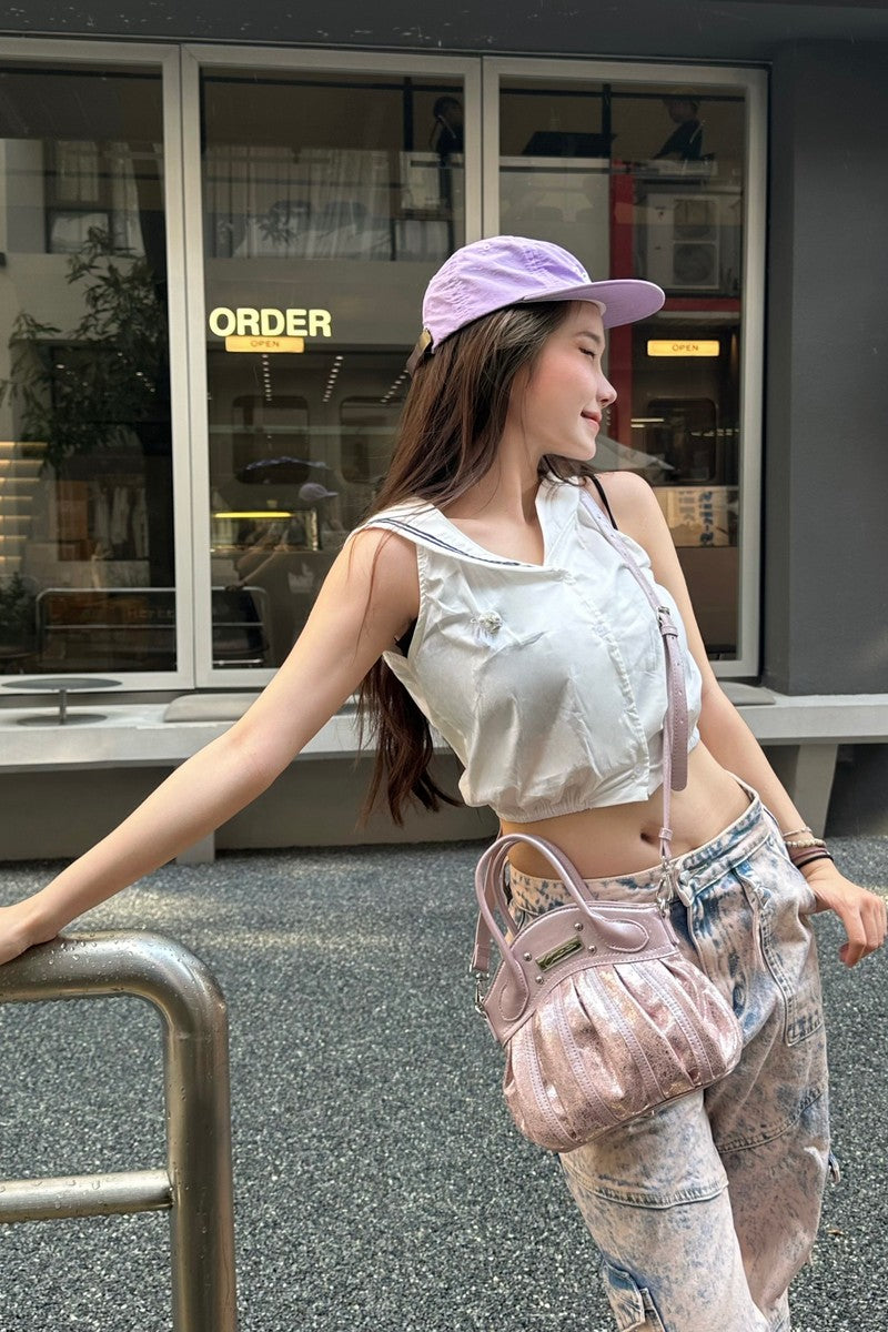 Metallic Pleated Satchel Handbag