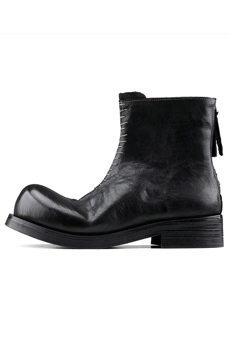Black Leather Lace-Up Combat Boots