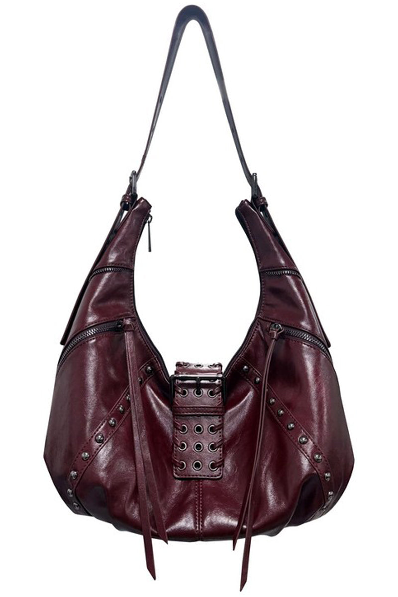 Vintage Waxed Studded Hobo Bag