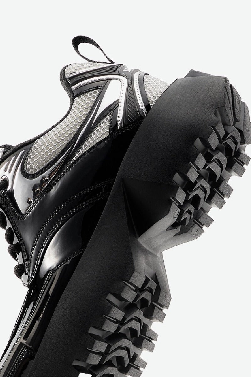 Square-Toe Patent Platform Chunky Sneakers