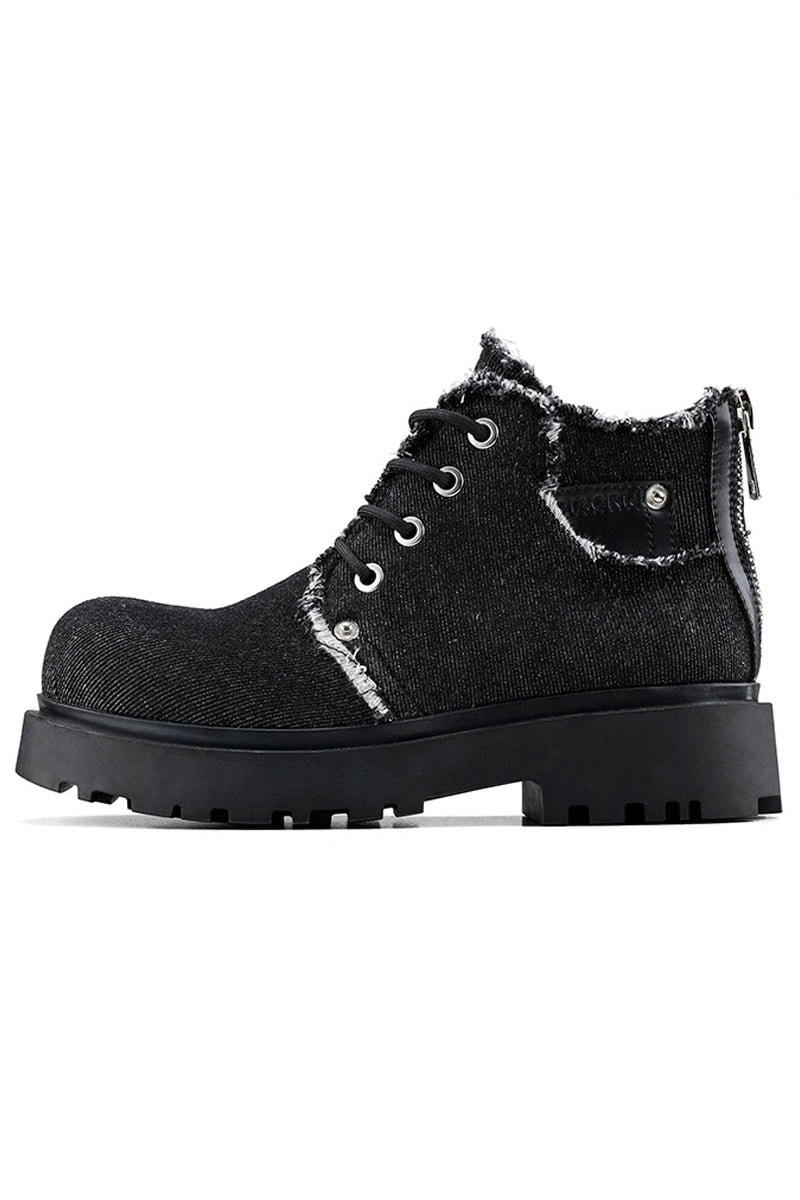 Distressed Denim Combat Boots