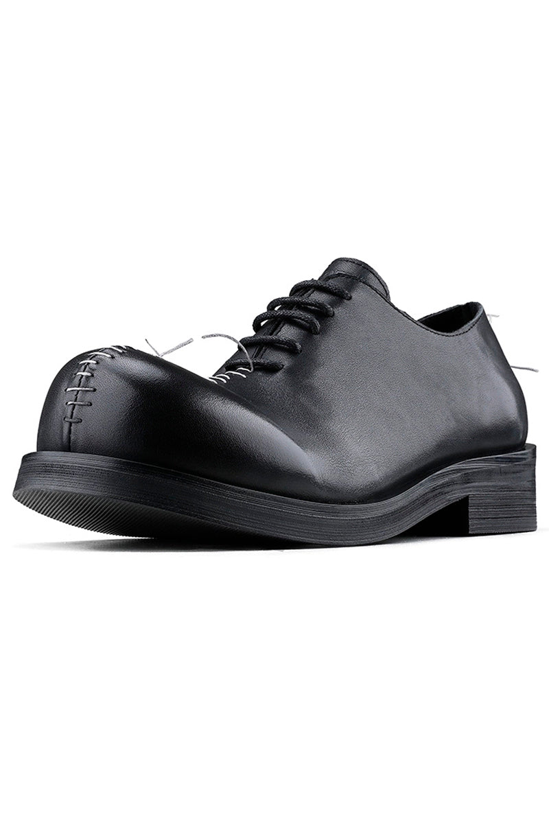 Black Leather Oxford Shoes with Stitch Detail