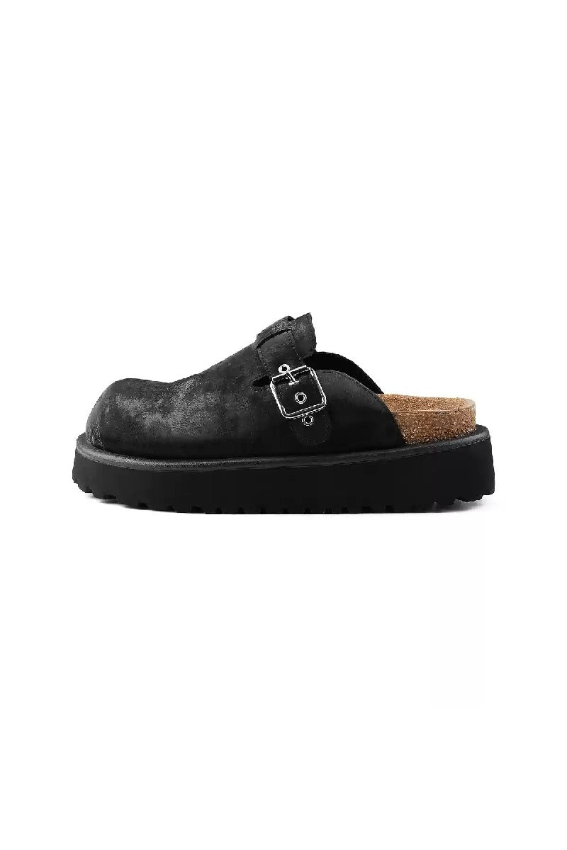 Distressed Black Platform Clogs