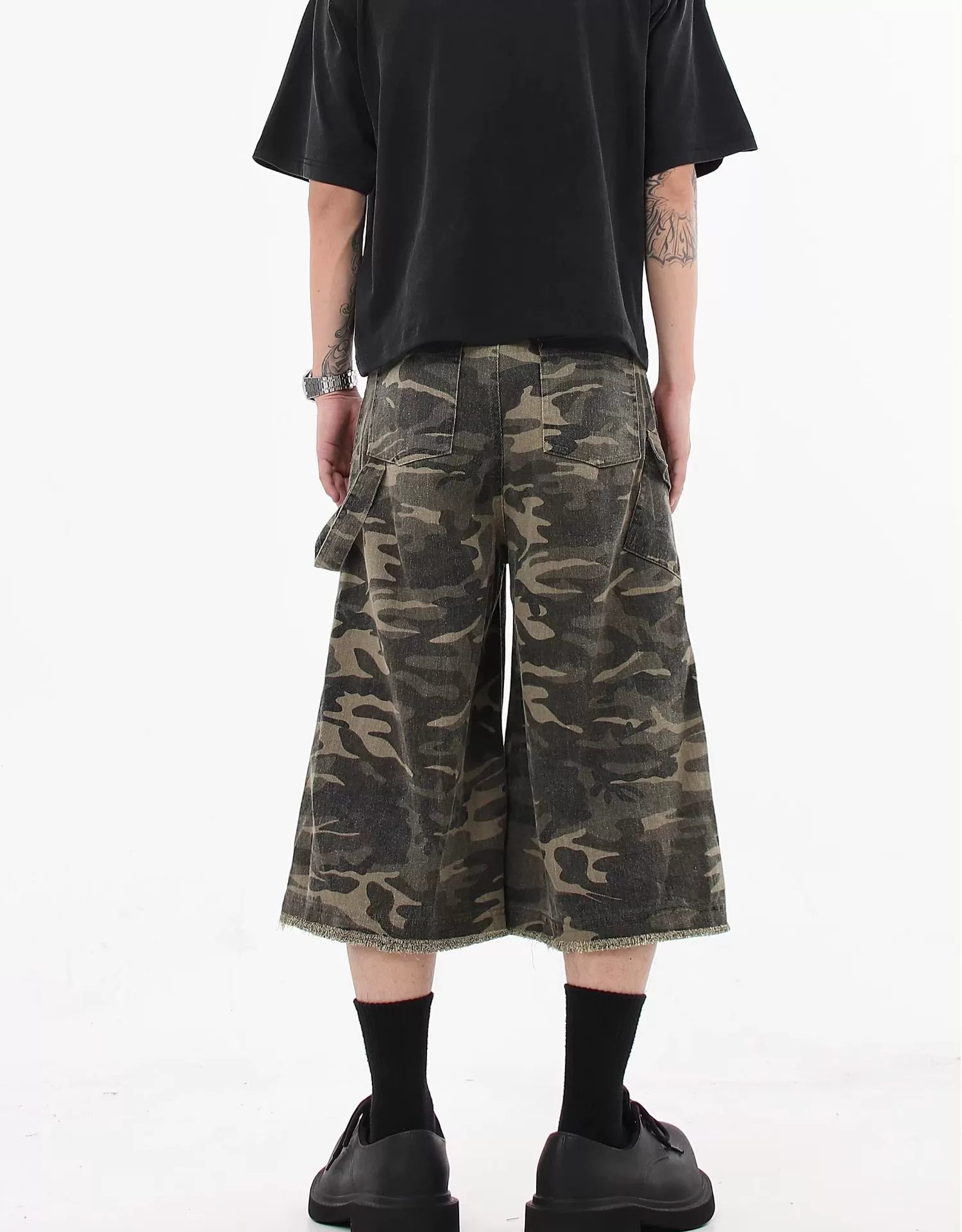 Camo Print Wide Leg Cargo Culottes