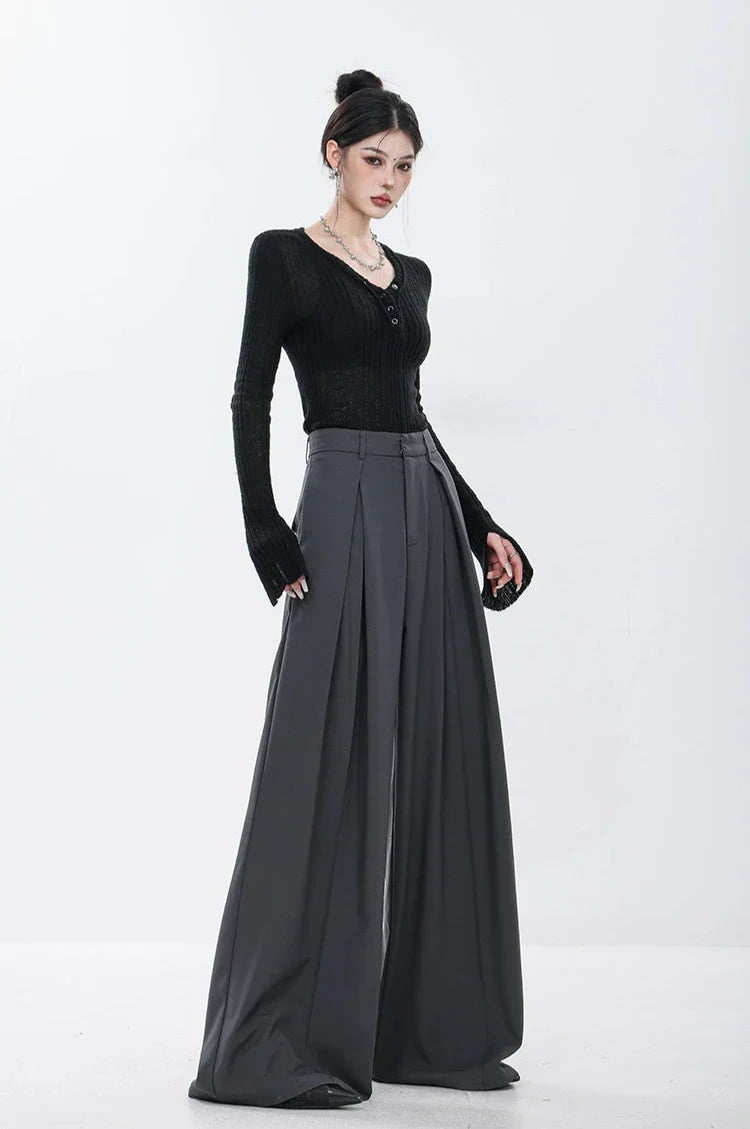 Gray Elegance Wide Leg Pleated Pants