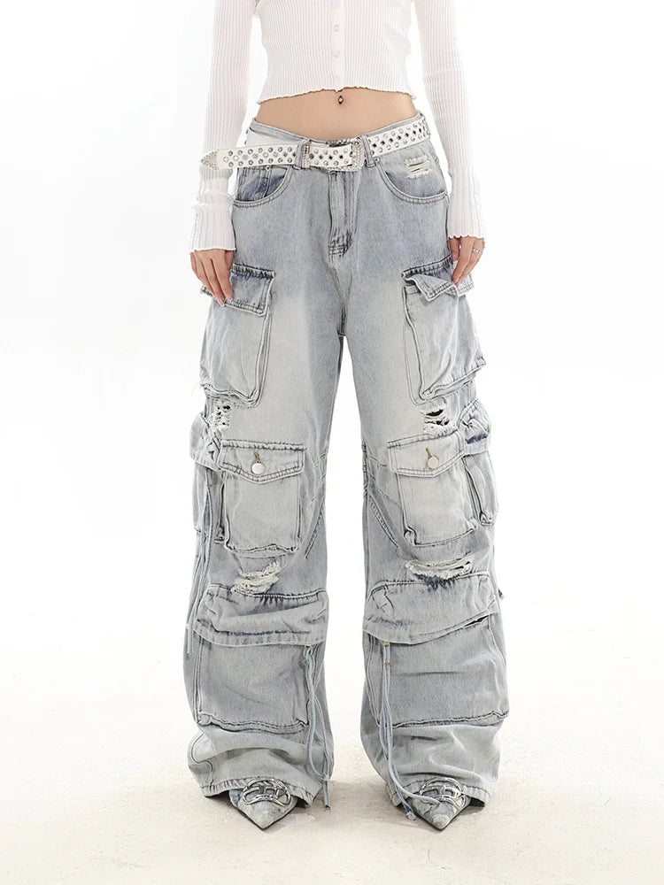 Distressed Multi-Pocket Cargo Jeans