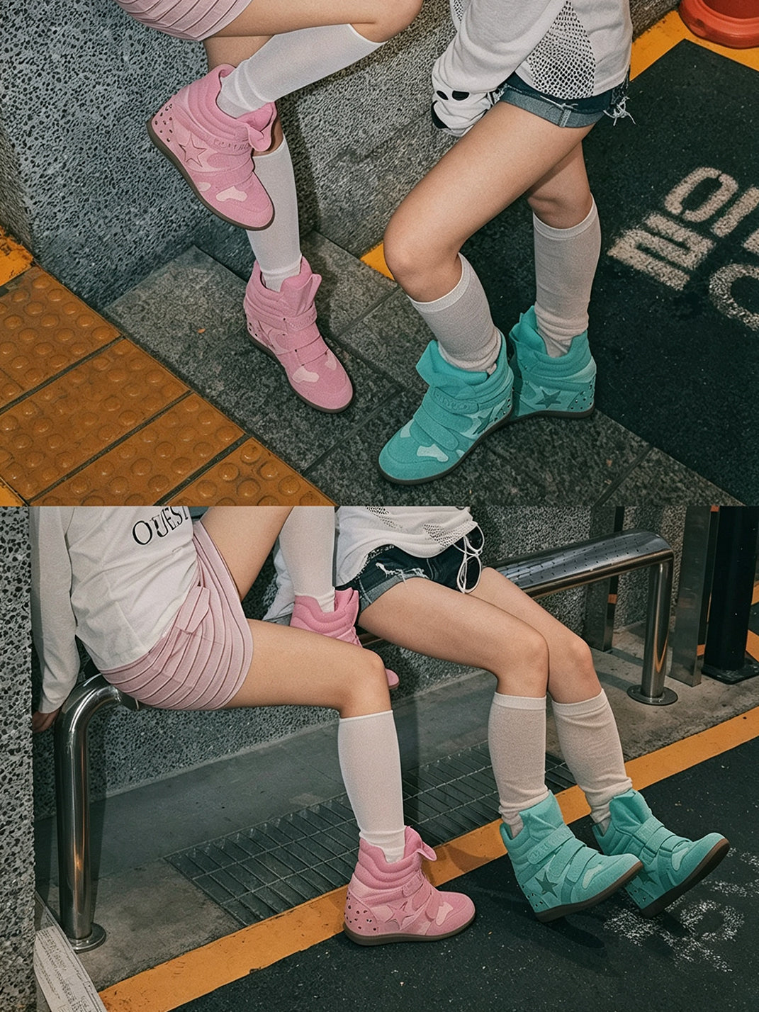 Star-Applique Double-Strap Wedge High-Top Sneakers - view 5