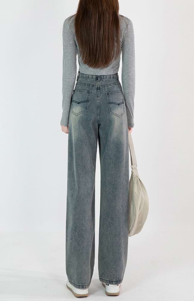 High-Waisted Faded Wide Leg Jeans