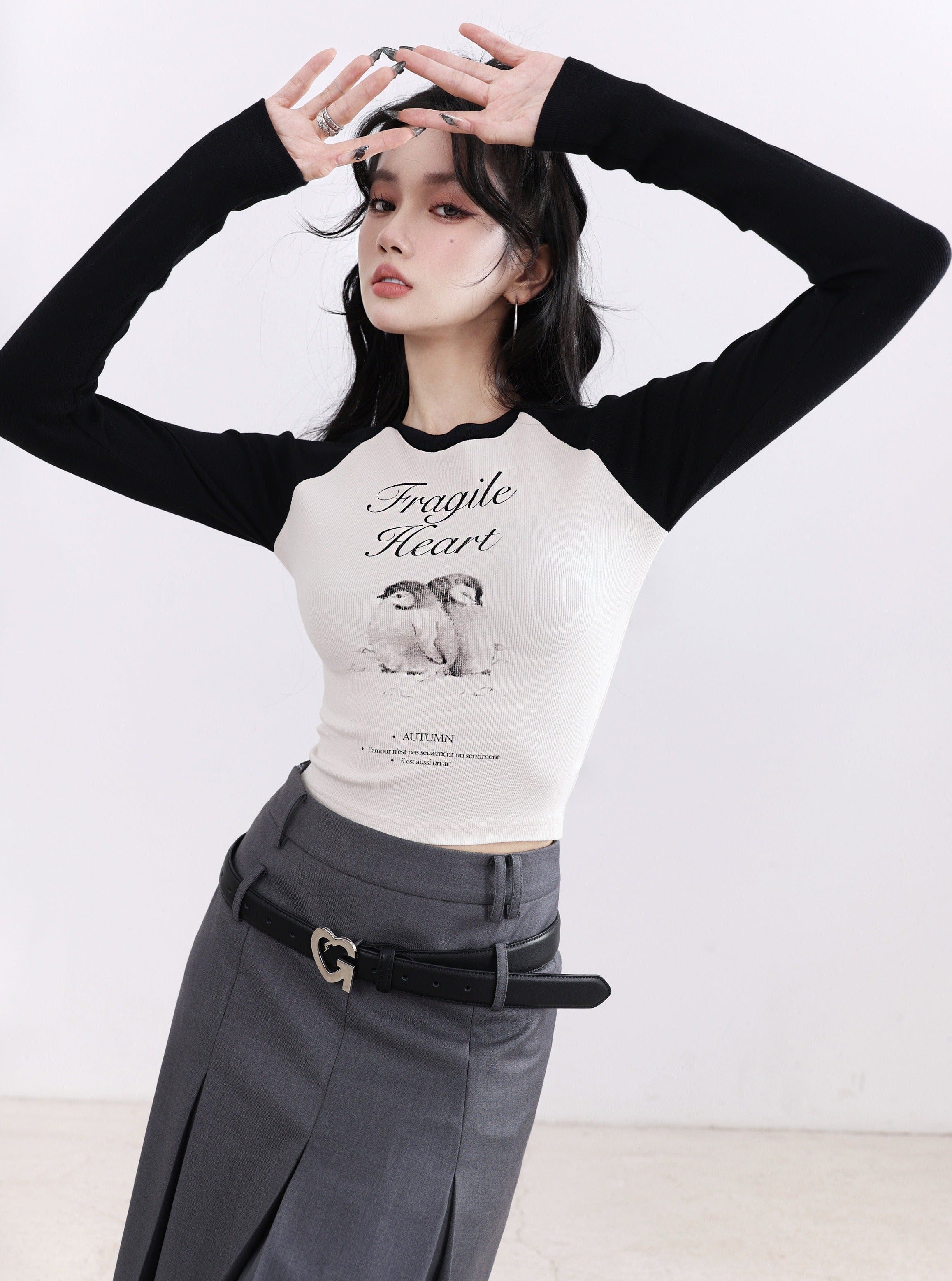 Fragile Heart Cropped Raglan Graphic Sweatshirts