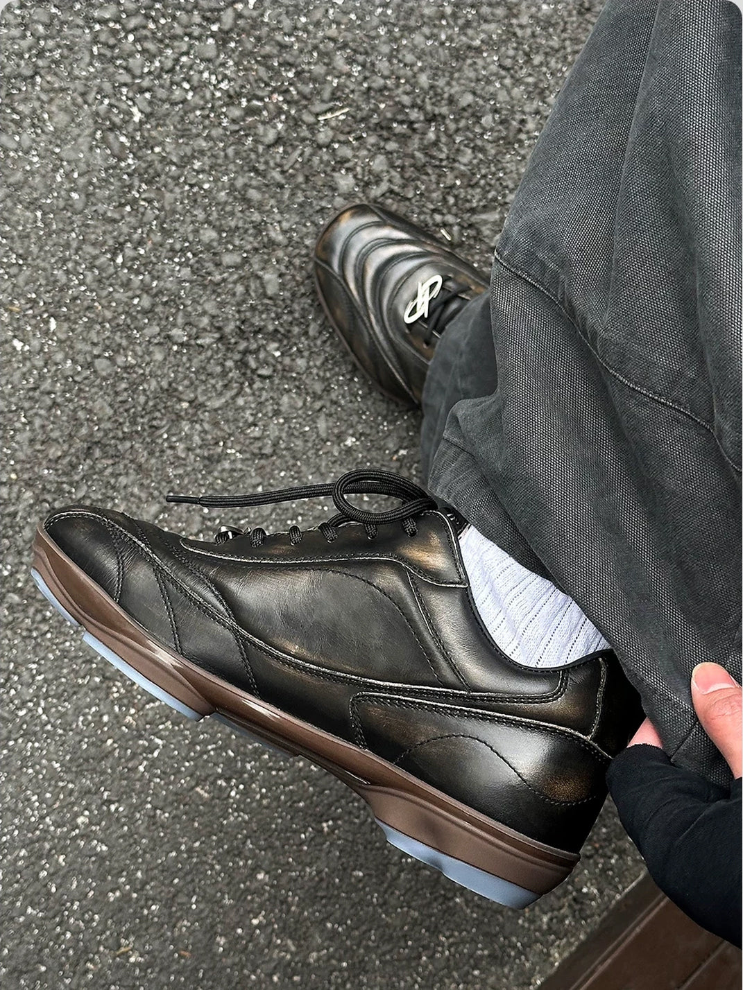 Hand-Distressed Leather Panel Low-Top Trainers - view 6
