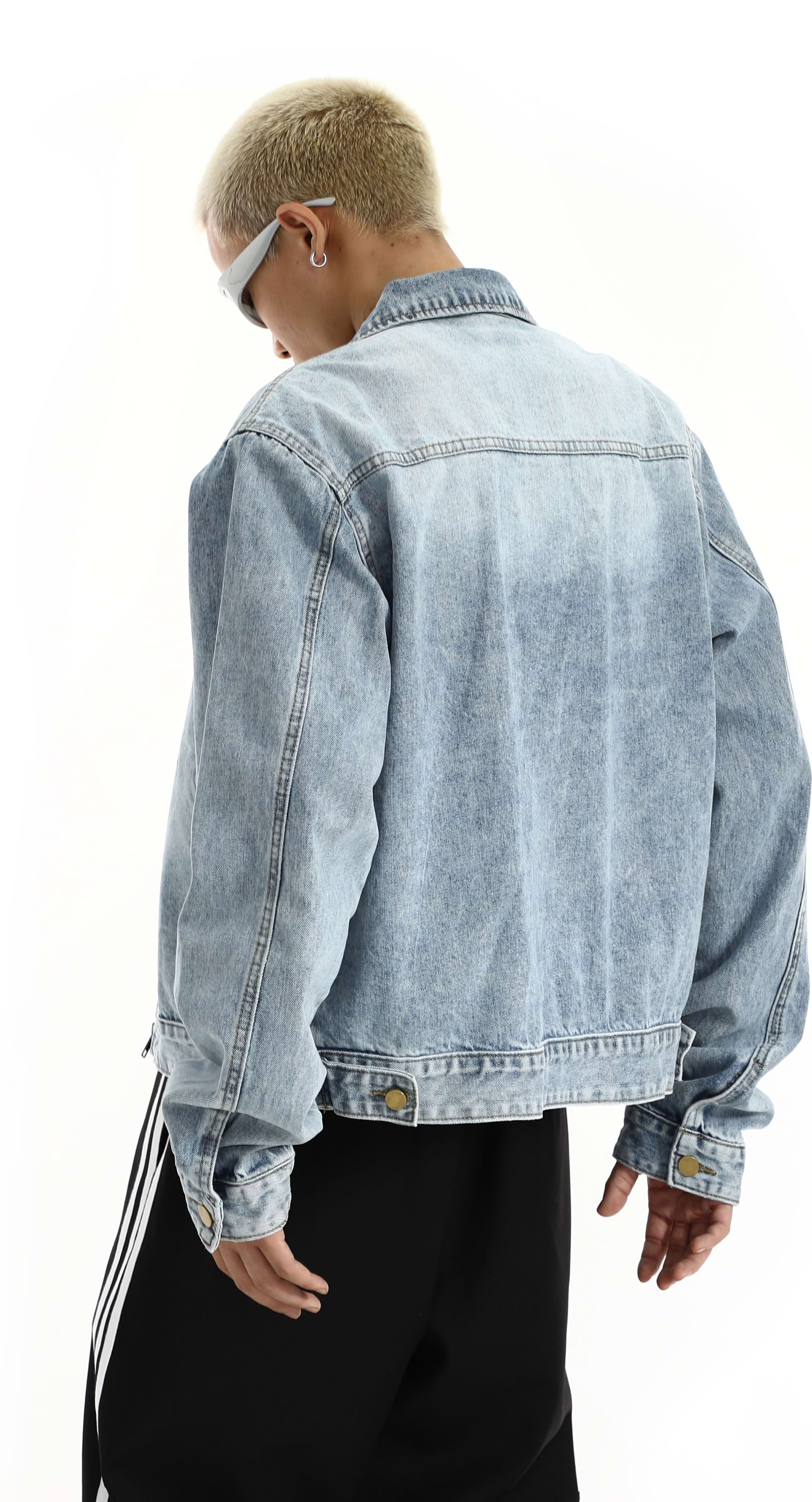 Faded Acid Wash Denim Bomber Jacket