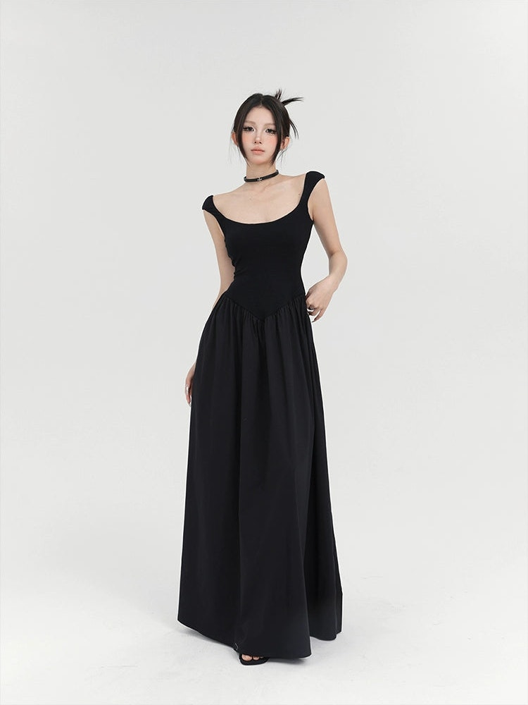 Black Cap Sleeve Ball Gown