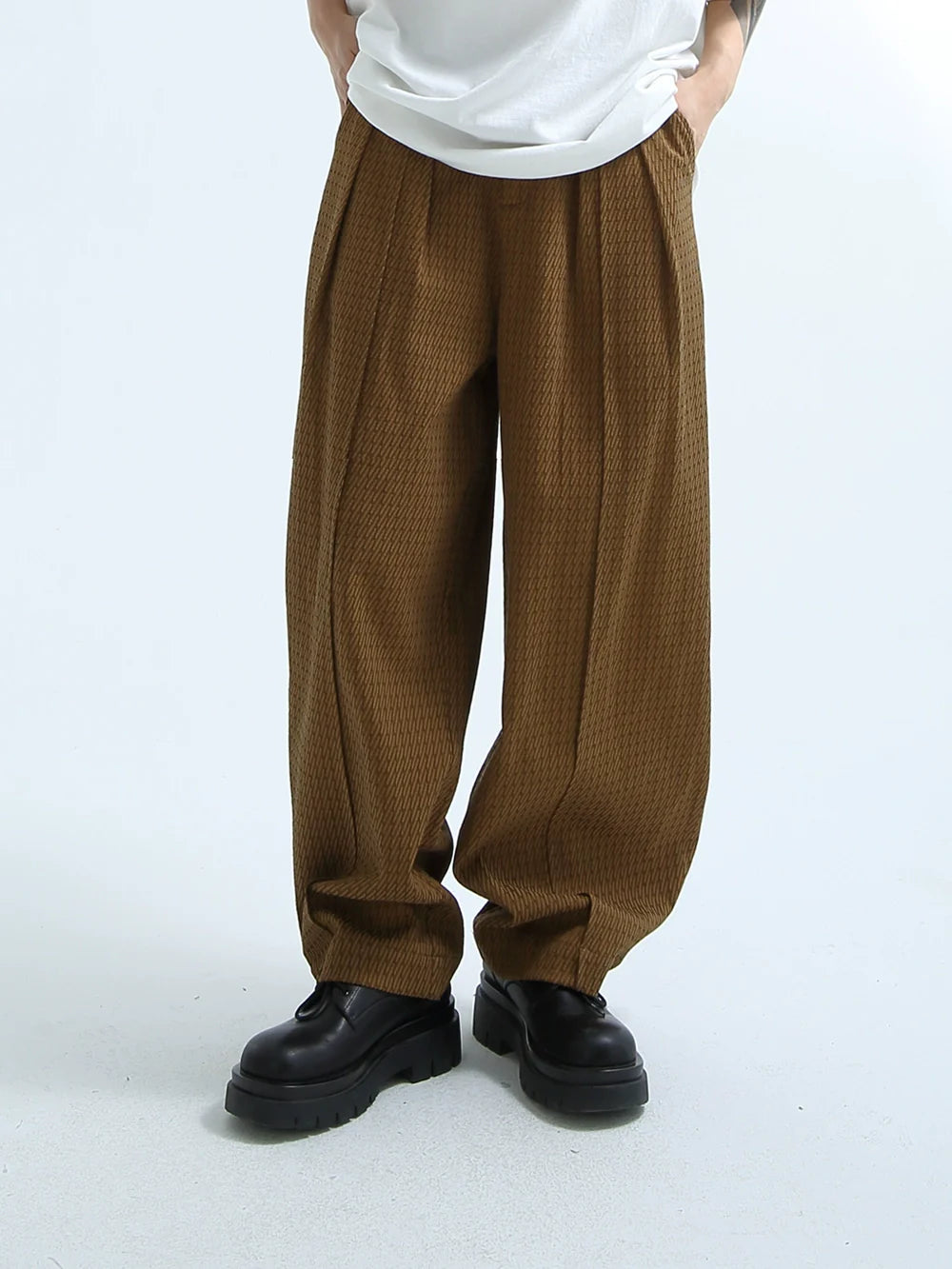 Texture-Print Wide Leg Corduroy Pants