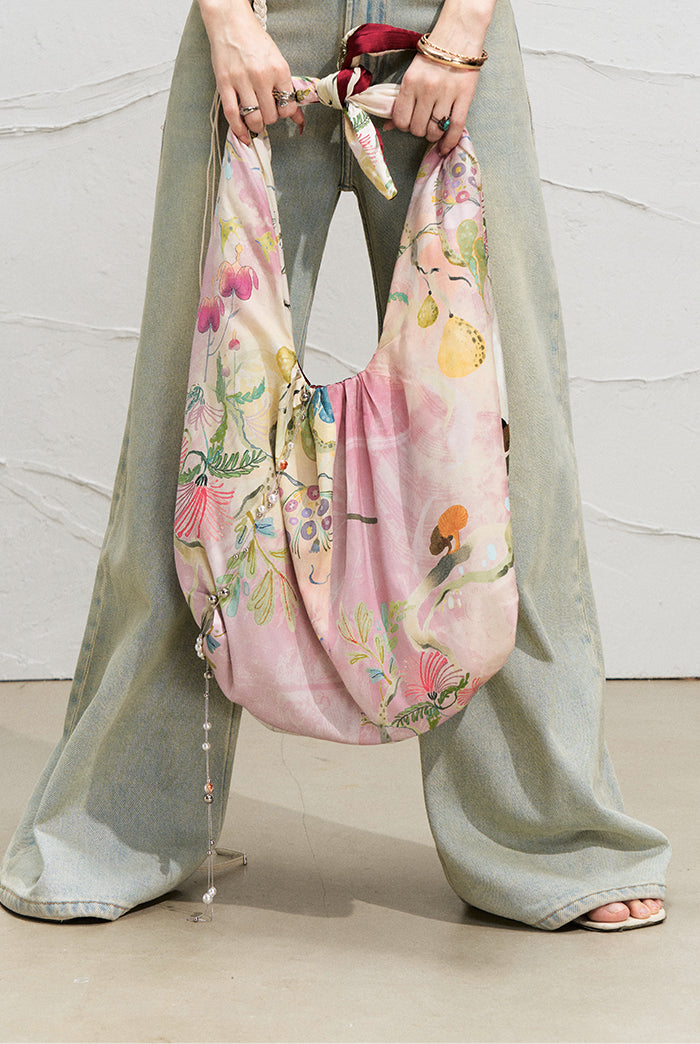 Floral Print Canvas Hobo Bag
