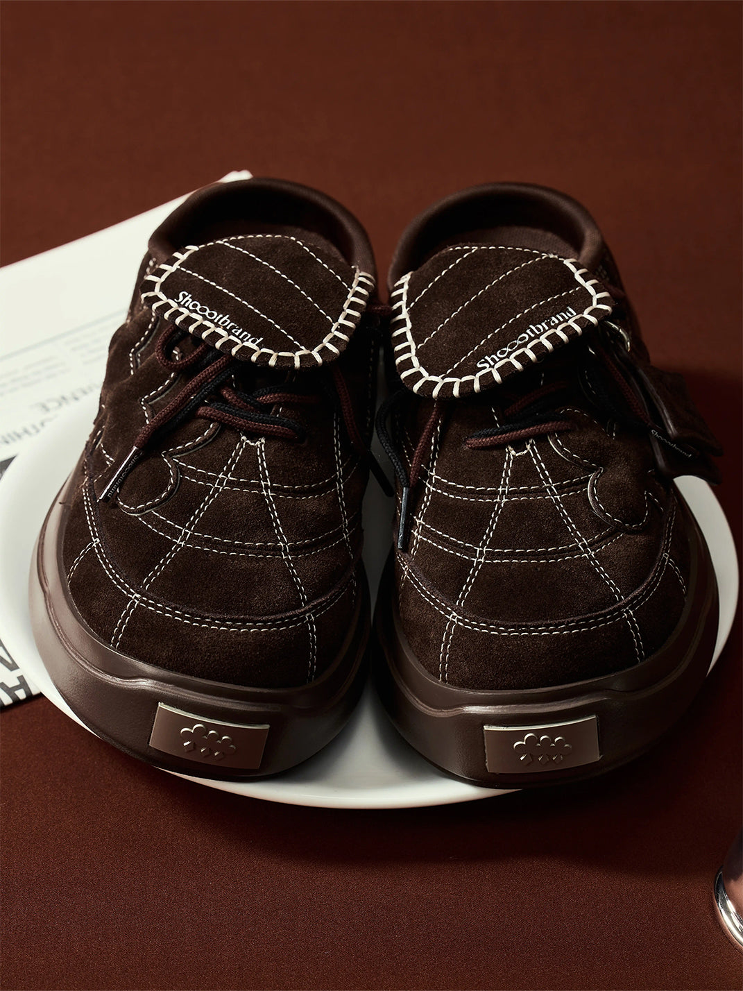 Contrast-Stitched Brown Platform Mules - view 3