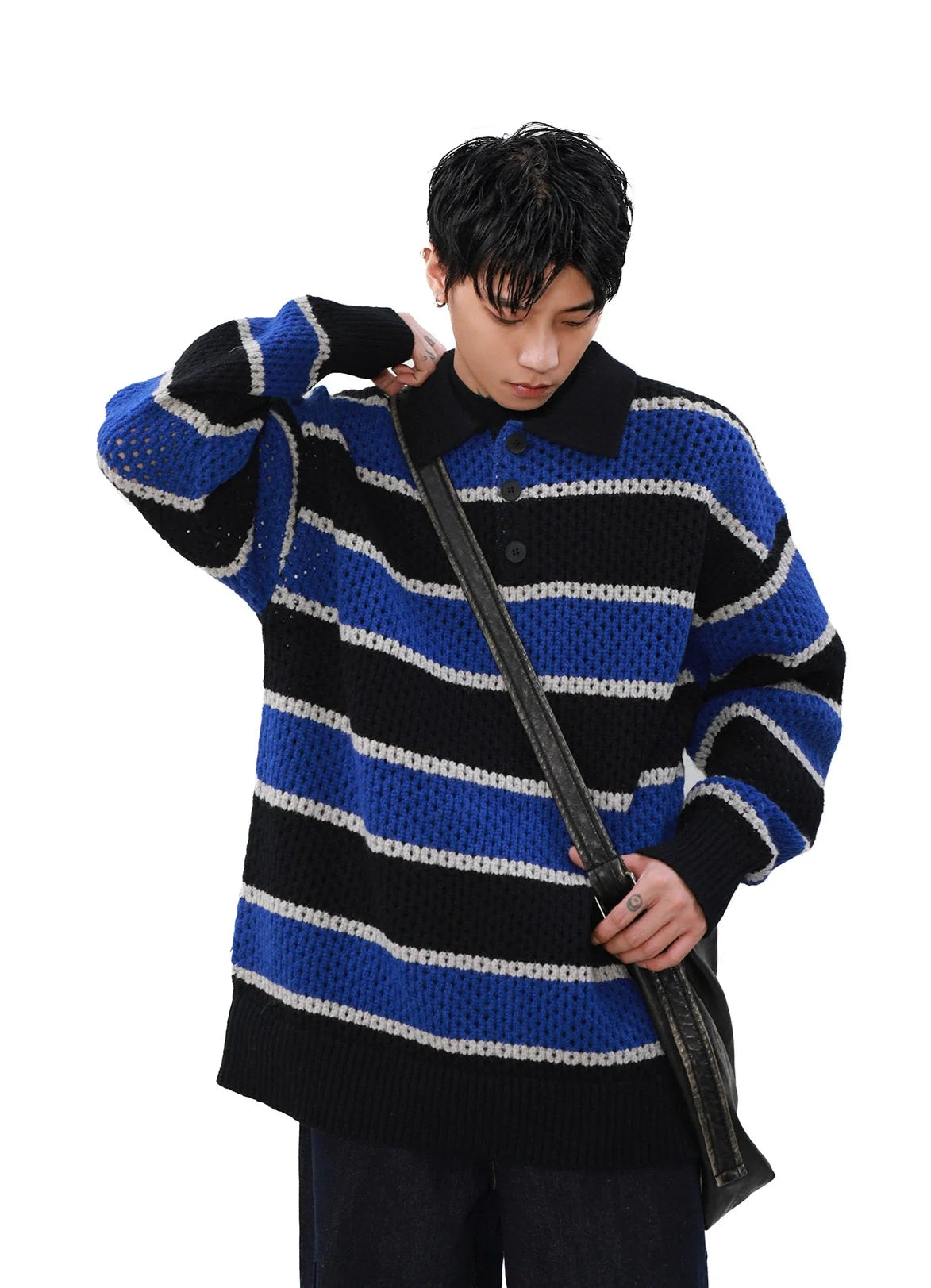 Striped Knit Polo Sweater