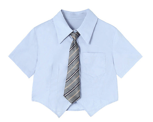 White Short-Sleeve Shirt with Tie JK Style