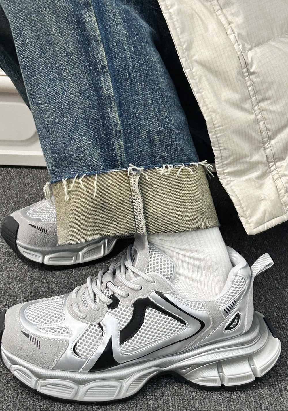 Metallic Mesh Sculpted-Sole Runner Sneakers - View 2
