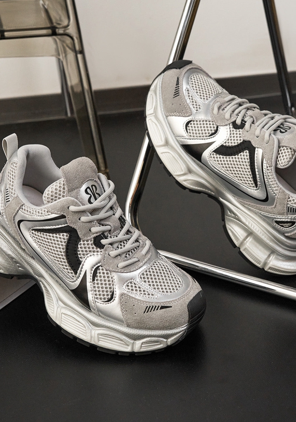 Metallic Mesh Sculpted-Sole Runner Sneakers - View 3