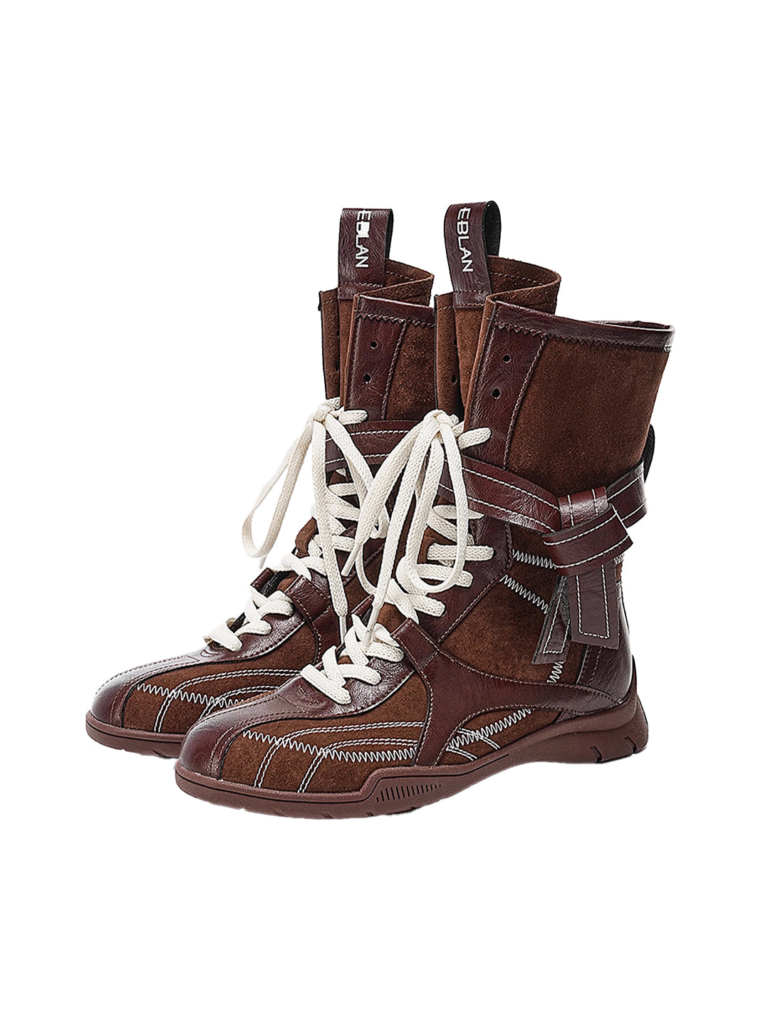 Asymmetric Foldover Lace-Up Calf Boots - View 6