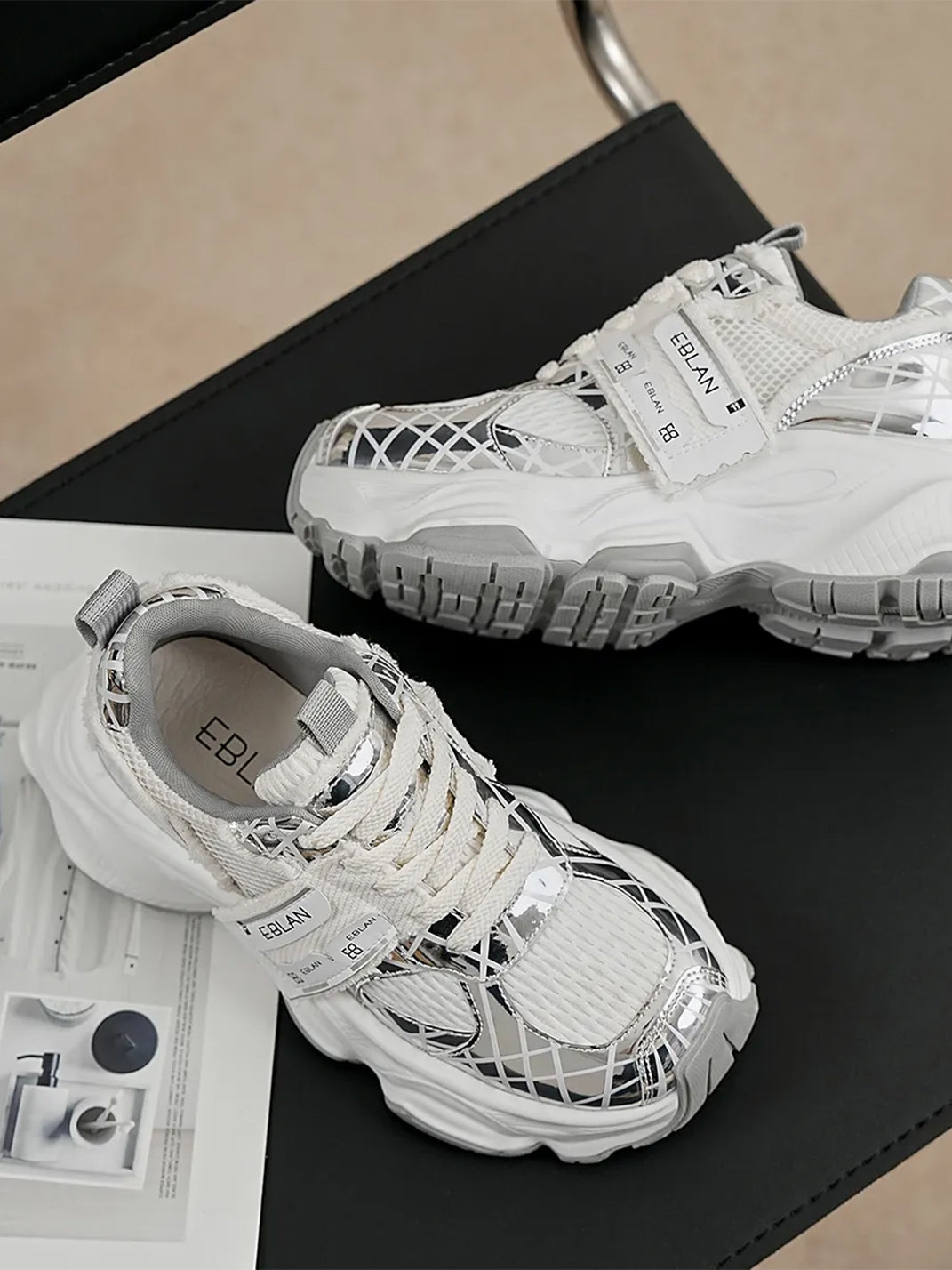 Metallic Silver Mesh Tech Runner Sneakers - View 2