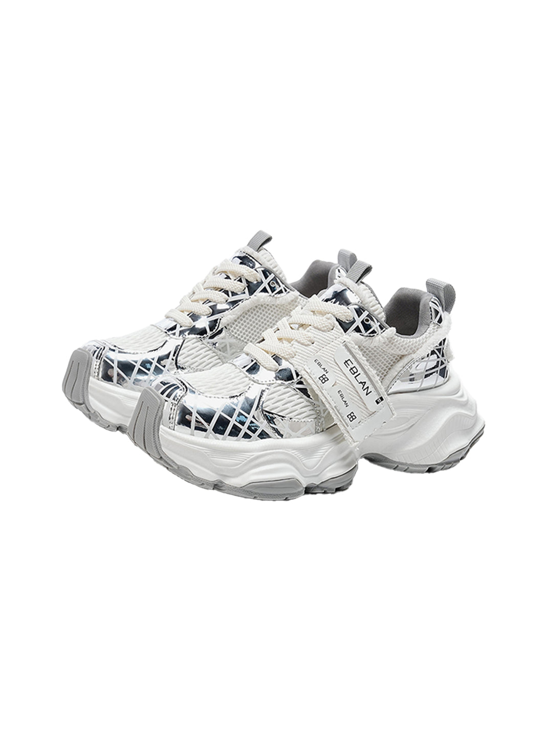 Metallic Silver Mesh Tech Runner Sneakers - View 5