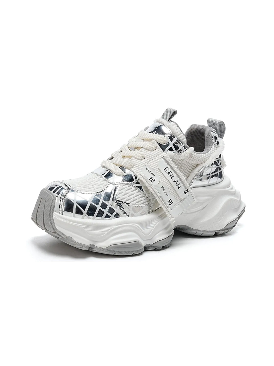 Metallic Silver Mesh Tech Runner Sneakers - View 7