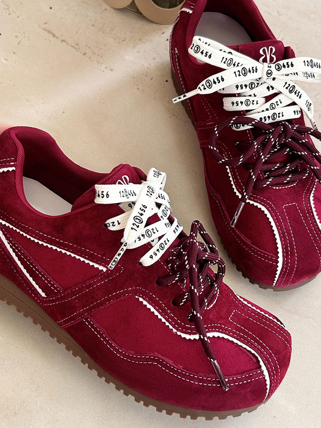 Contrast Suede Ribbon-Lace Retro Sneakers - View 5