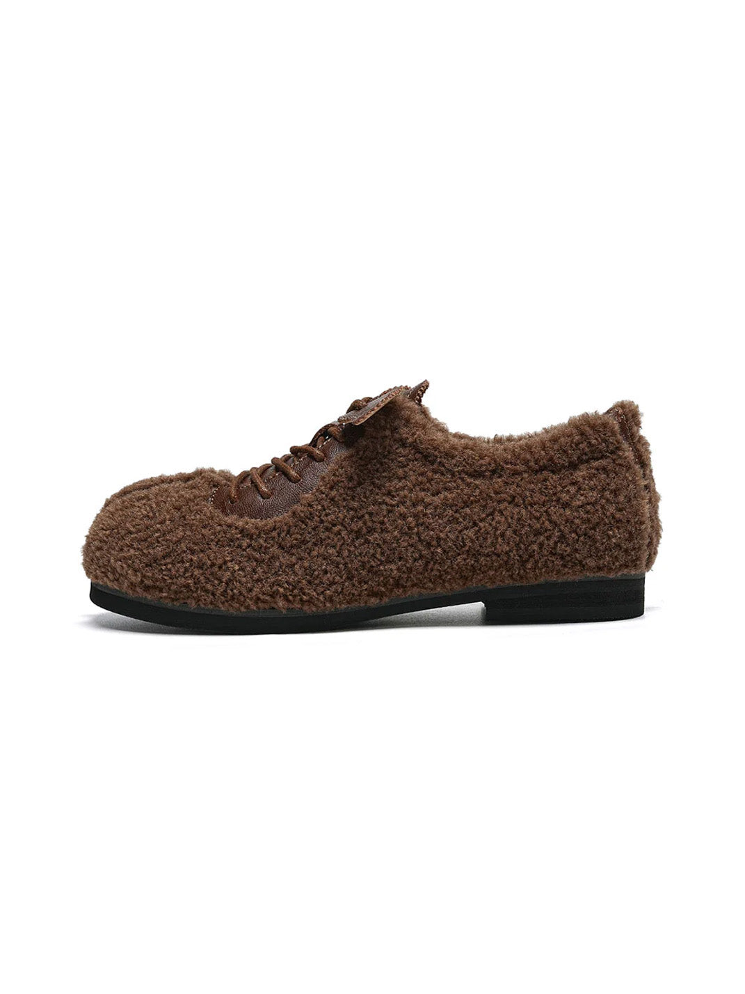 Plush-Lined Teddy Lace-Up Flats
