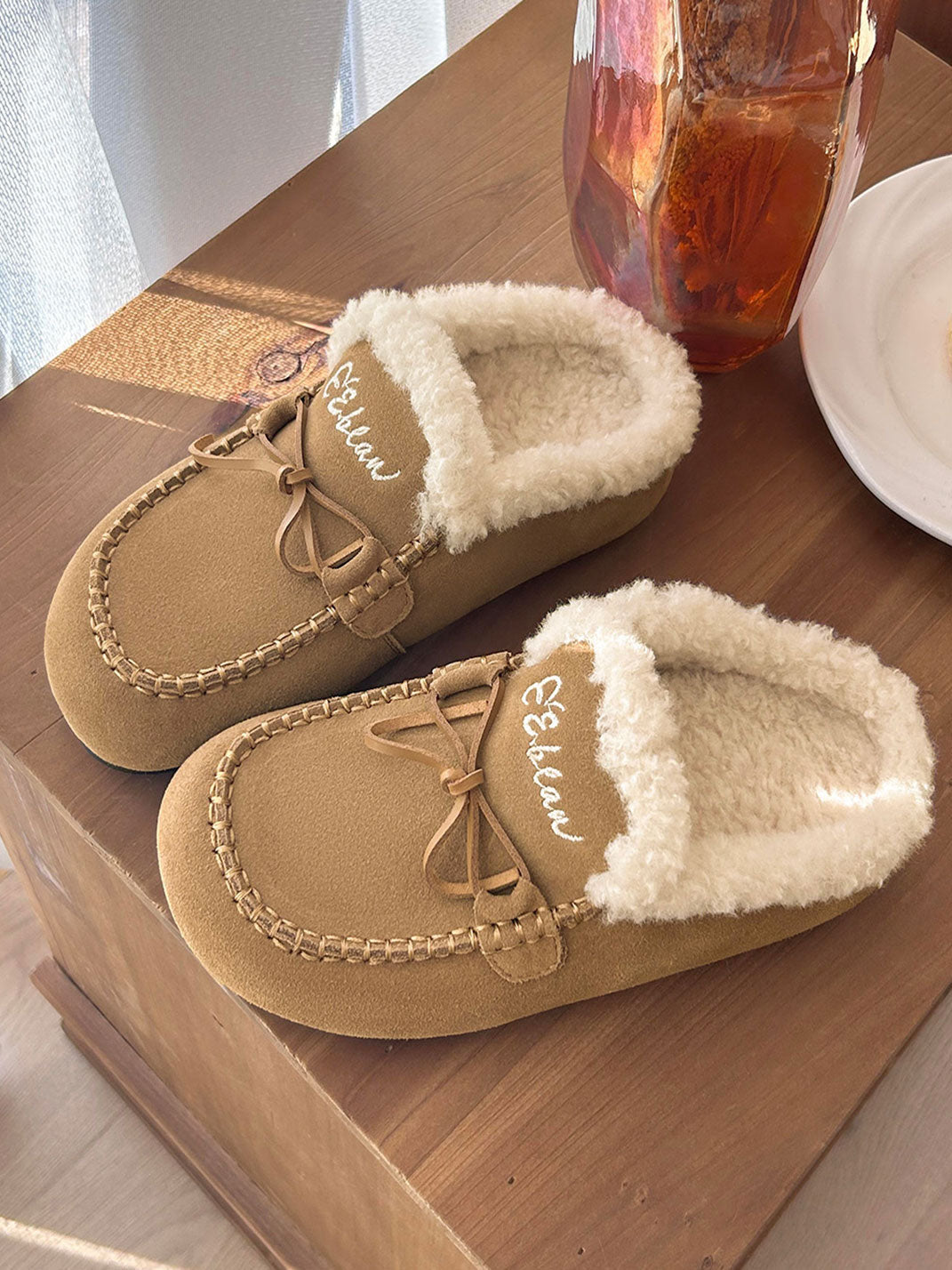 Plush-Lined Suede Moccasin Slippers - View 3
