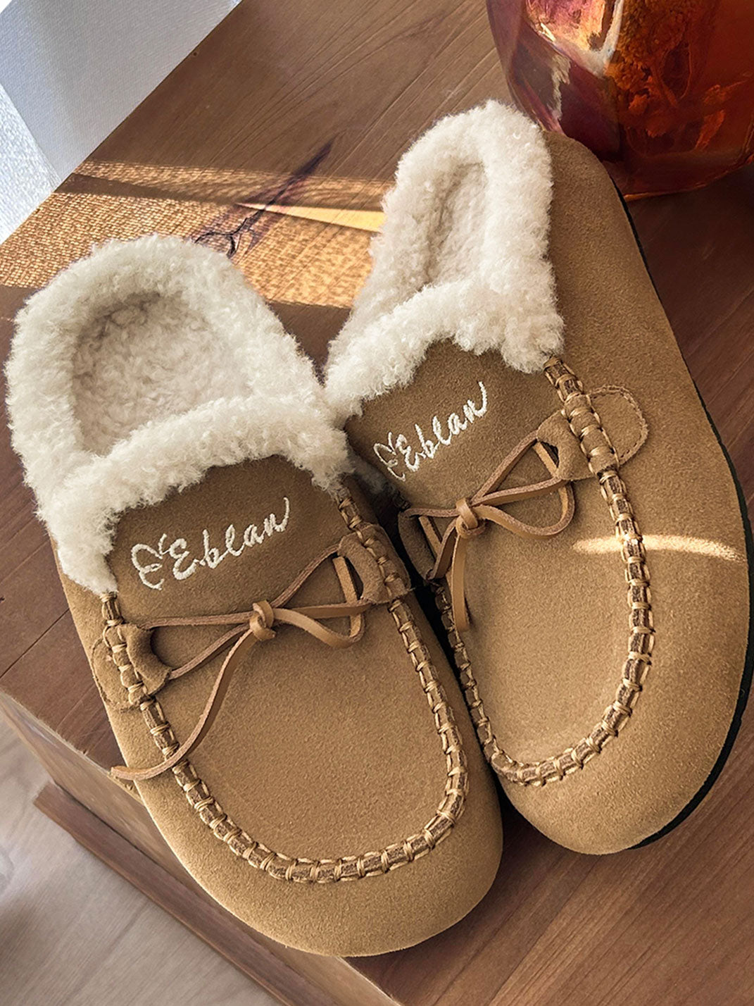 Plush-Lined Suede Moccasin Slippers - View 4