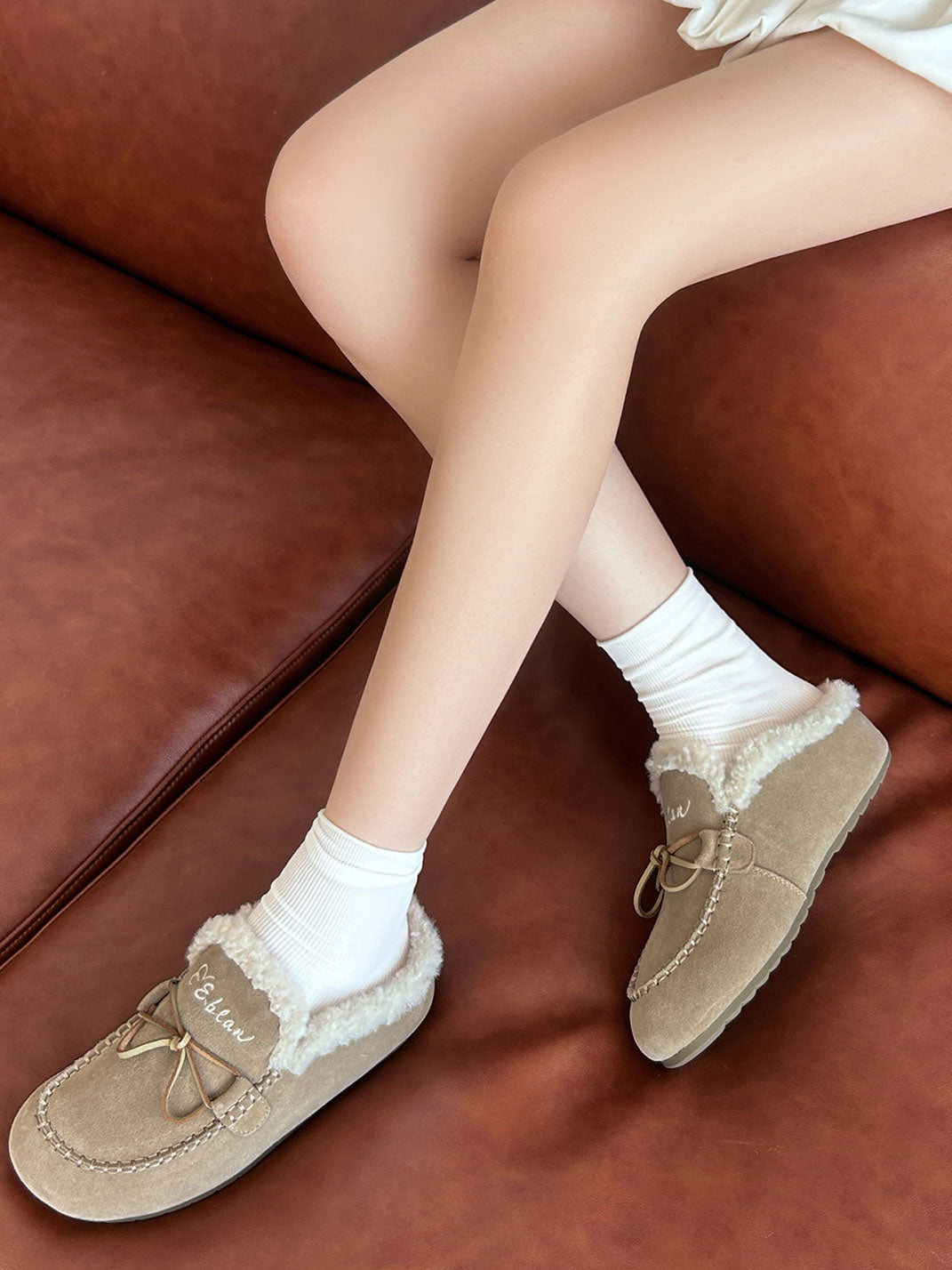 Plush-Lined Suede Moccasin Slippers - View 6