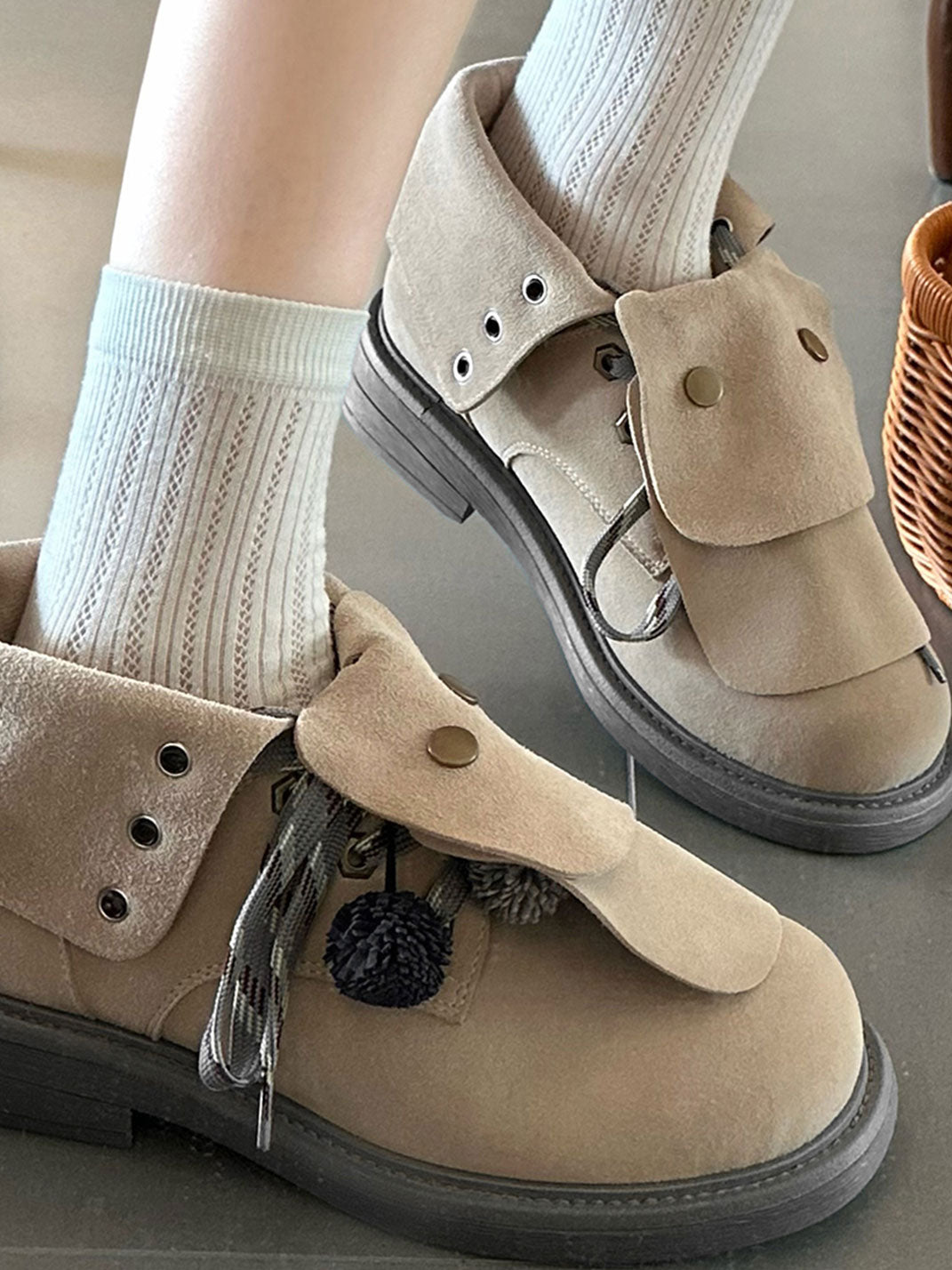Tassel-Flap Suede Lace-Up Ankle Boots - View 15