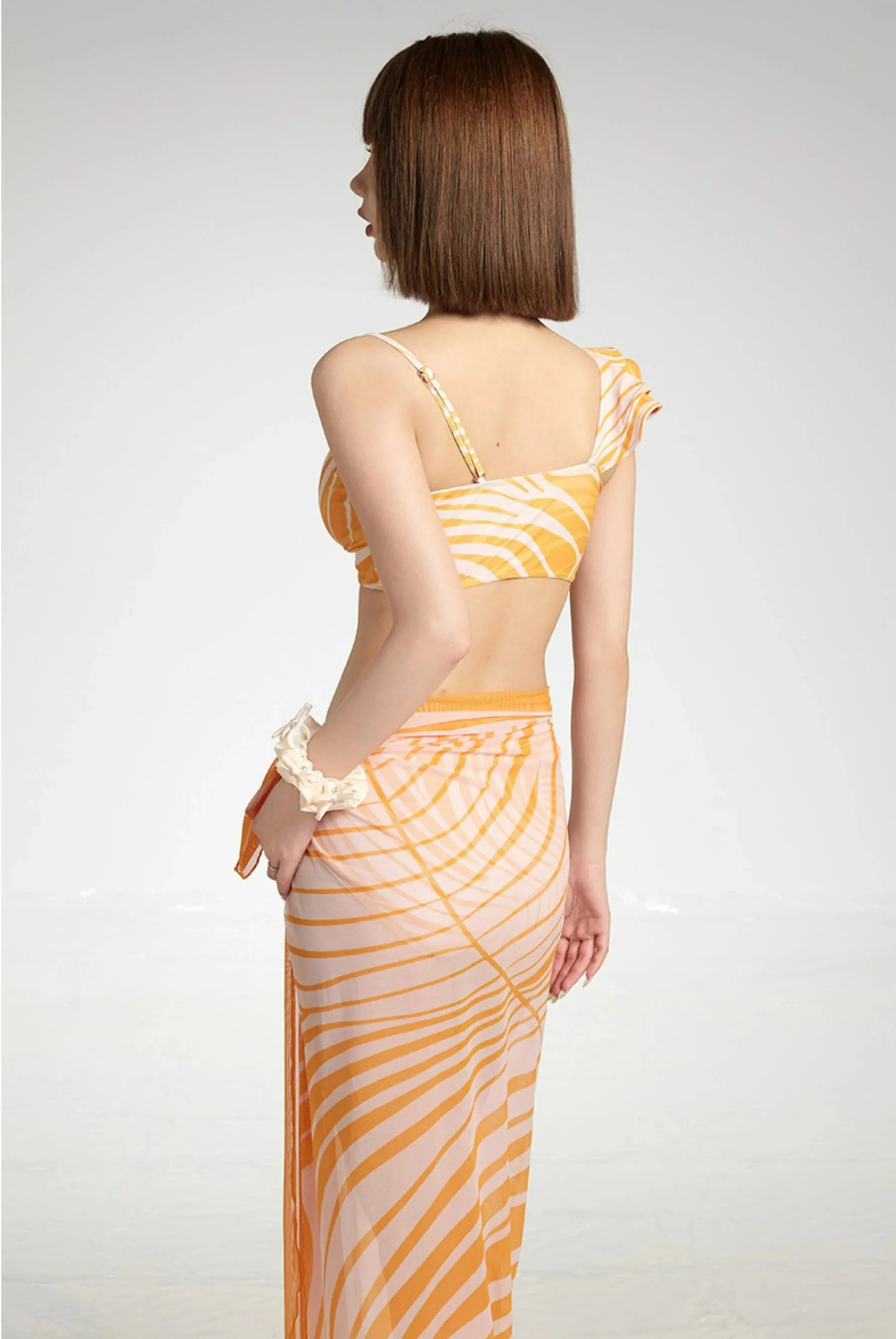 Abstract Print Ruffle Bikini Set