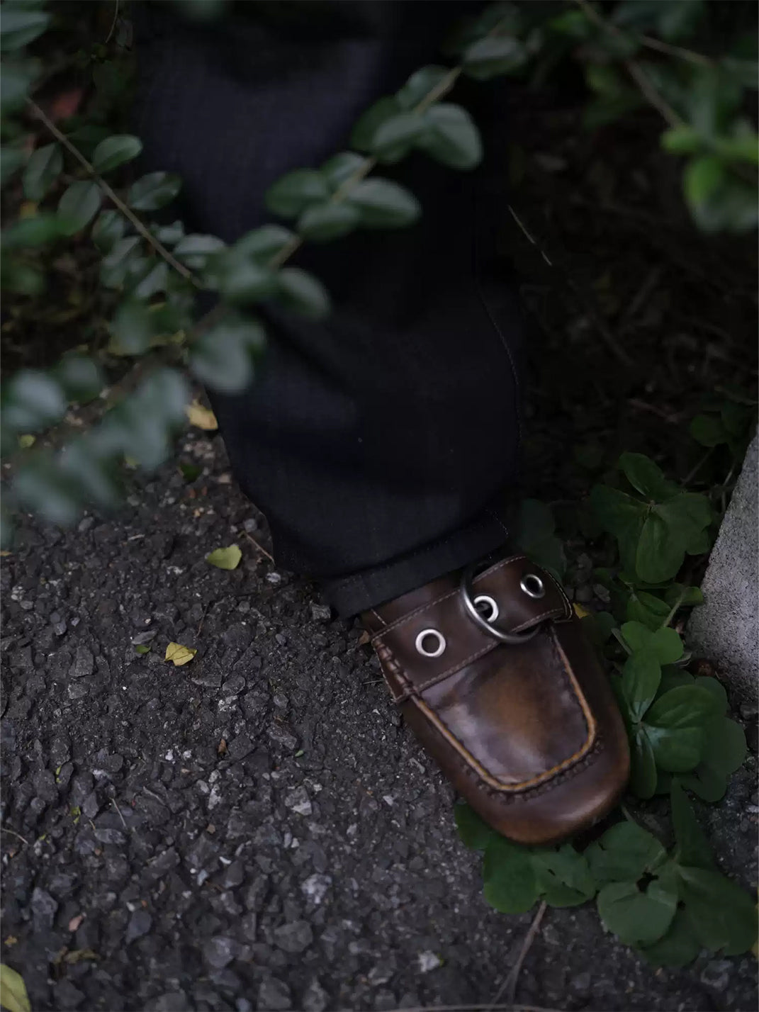 Burnished Ruched Leather Buckle Flats - View 5
