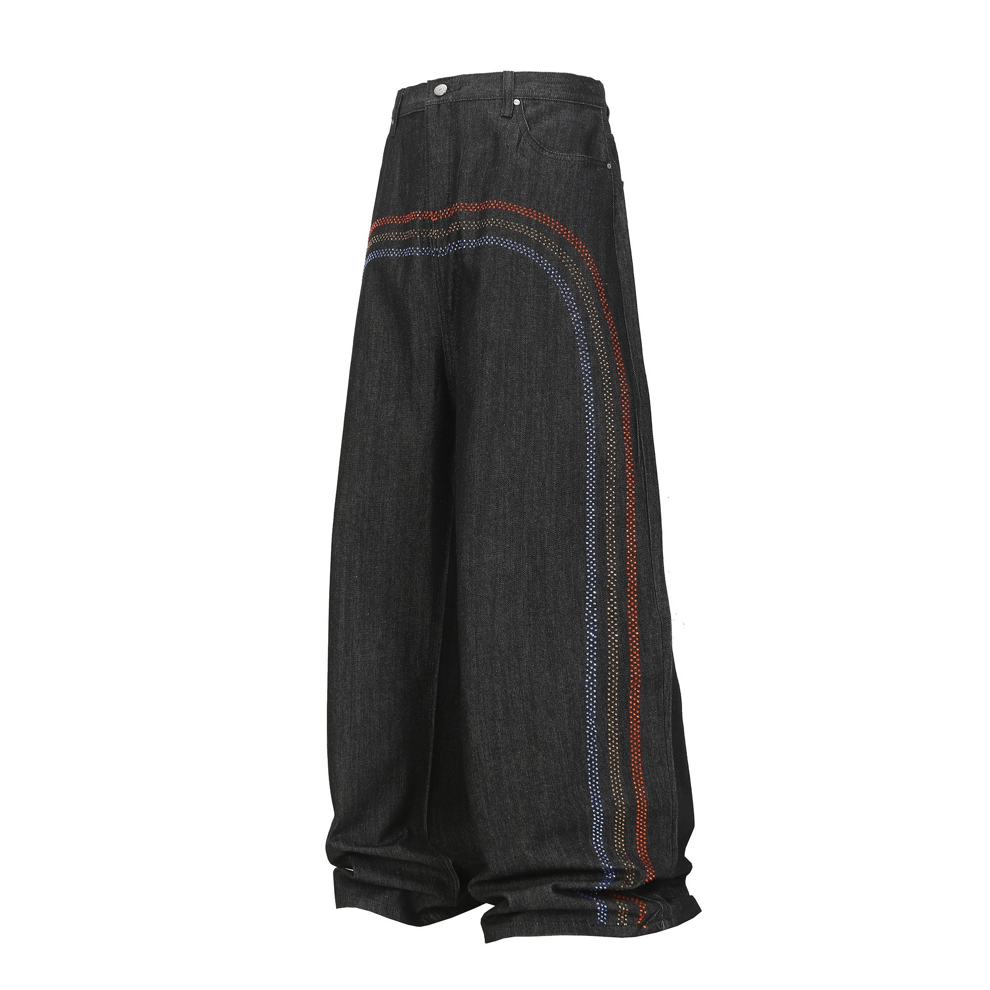 Black Rhinestone Embellished Wide-Leg Jeans