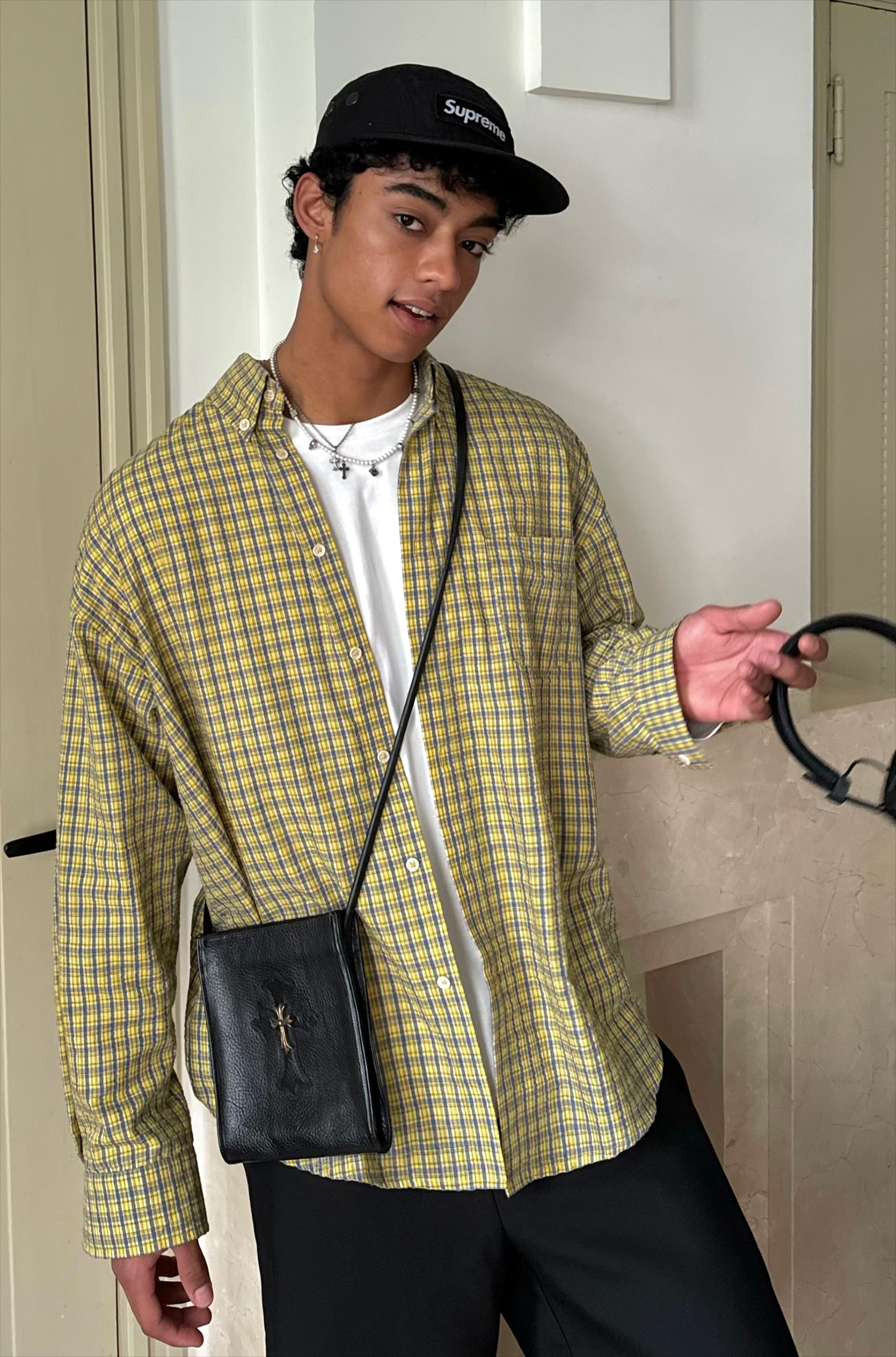 Geometric Pattern Yellow Button Down Shirt
