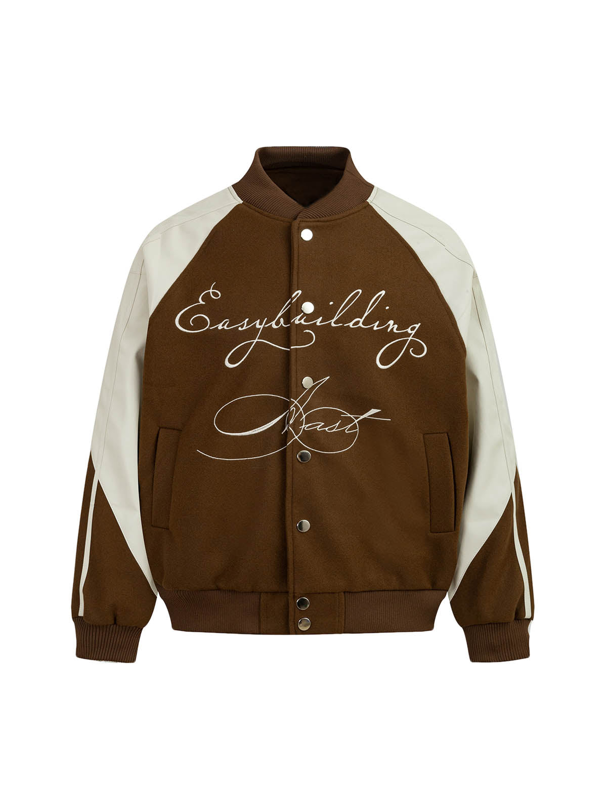 Thesupermade Contrast Stitching PU Leather Bomber Jacket