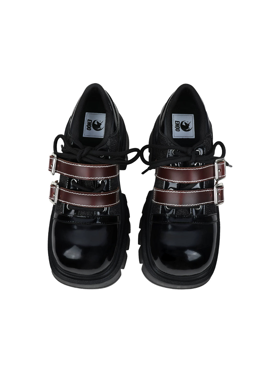 Double-Buckle Square-Toe Platform Lace-Up Shoes - view 7